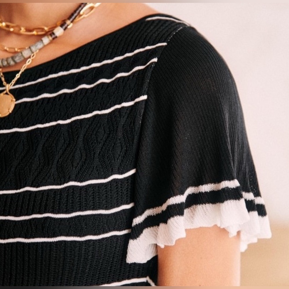 NWT Sezane Brunella Knit Mini Dress Black White Stripe | size XS - Picture 2 of 11